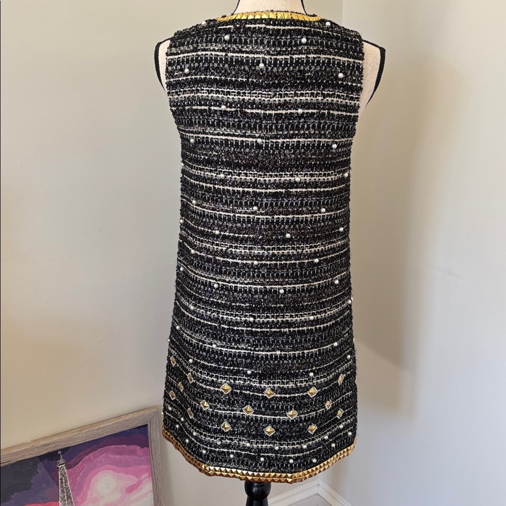 Rachel Zoe NWT Black and Gold and Pearl Sleeveless Dress Size 6 - Picture 4 of 5